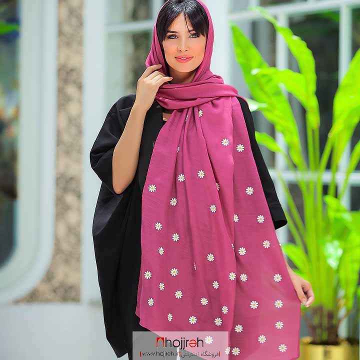 اطلاعات ، قیمت و خرید شال اسلپ طرح بابونه رنگ بنفش کد D296