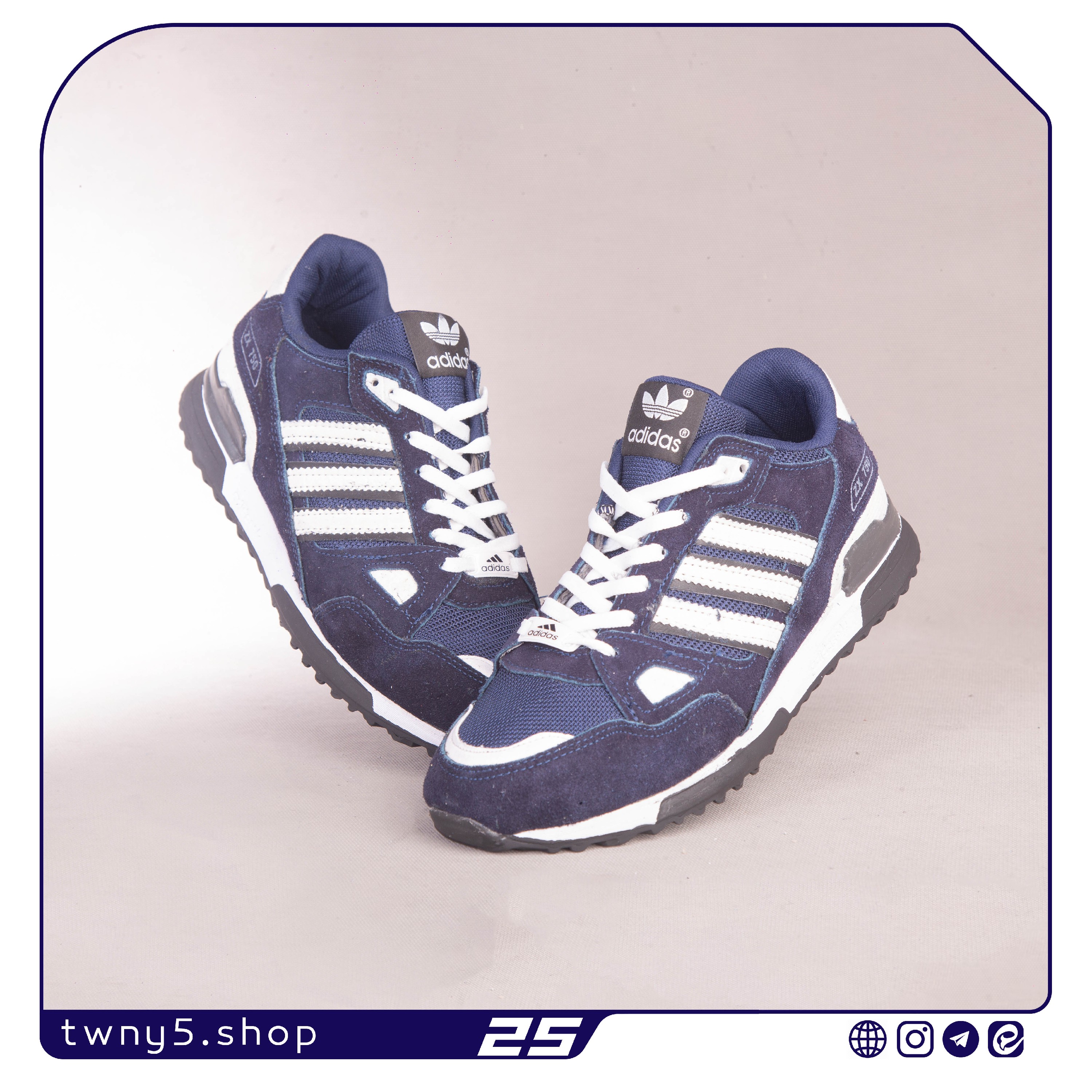 کتونی مردانه مدل آدیداس zx750 رنگ آبی سفید سایزبندی 41 الی 44قالب این کتونی یک سایز کوچک تر از استاندارد است