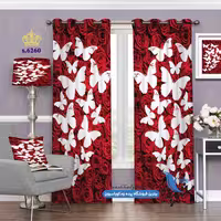 پرده پانچ گلدار طرح گل و پروانه کد s-6260