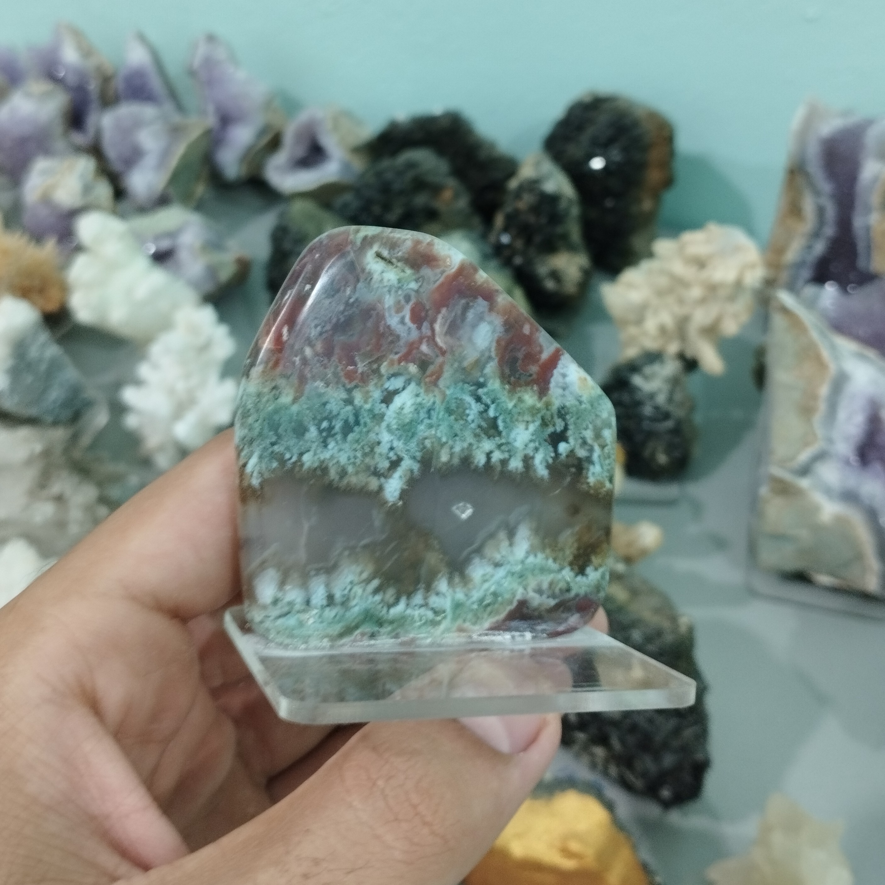 گوهر سنگ کلکسیونی عقیق شجر دستساز قد 6.5 پهنا 6.5 دستساز 