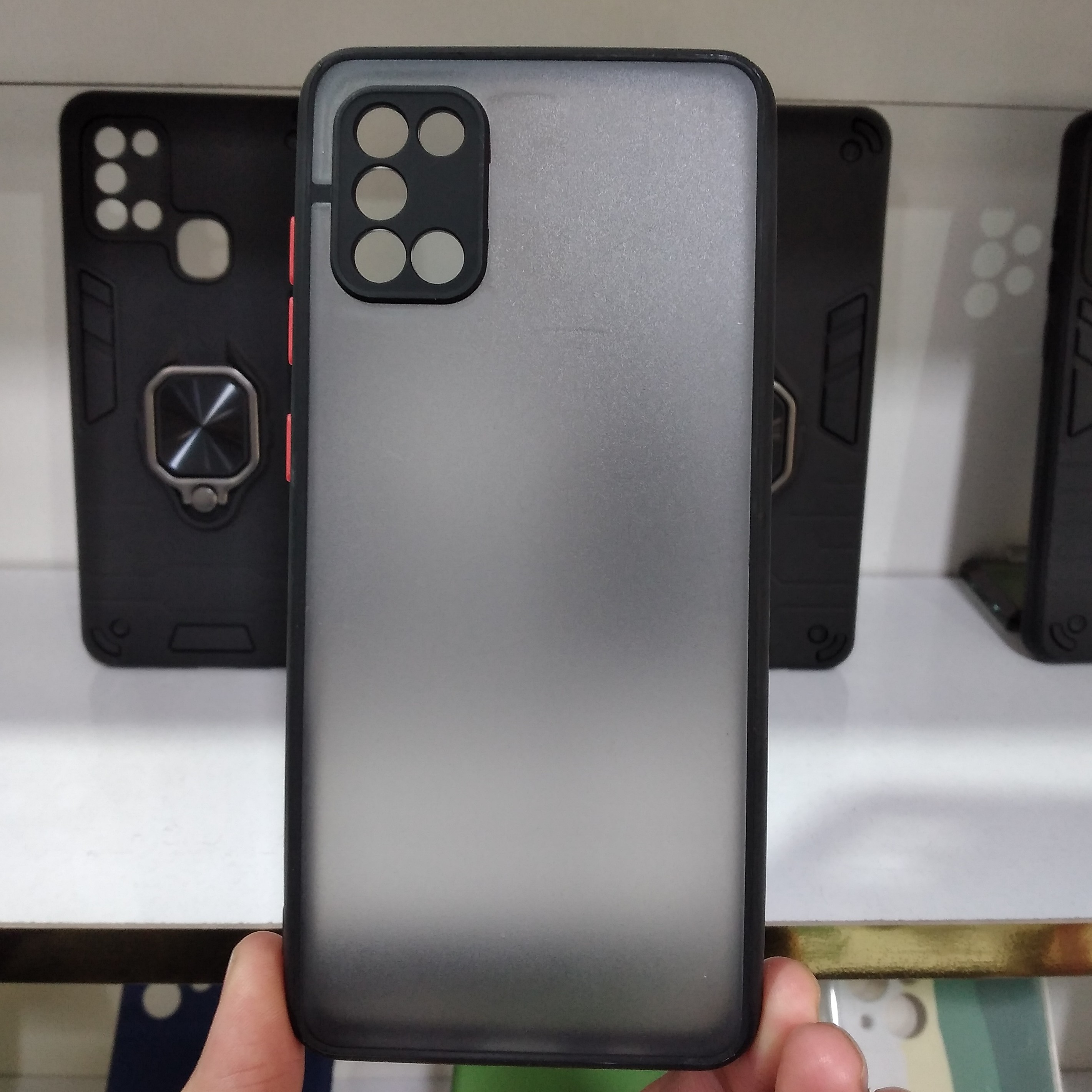 قاب گوشی سامسونگ A31 طرح دار  پشت مات مشکی محافظ دوربین دار