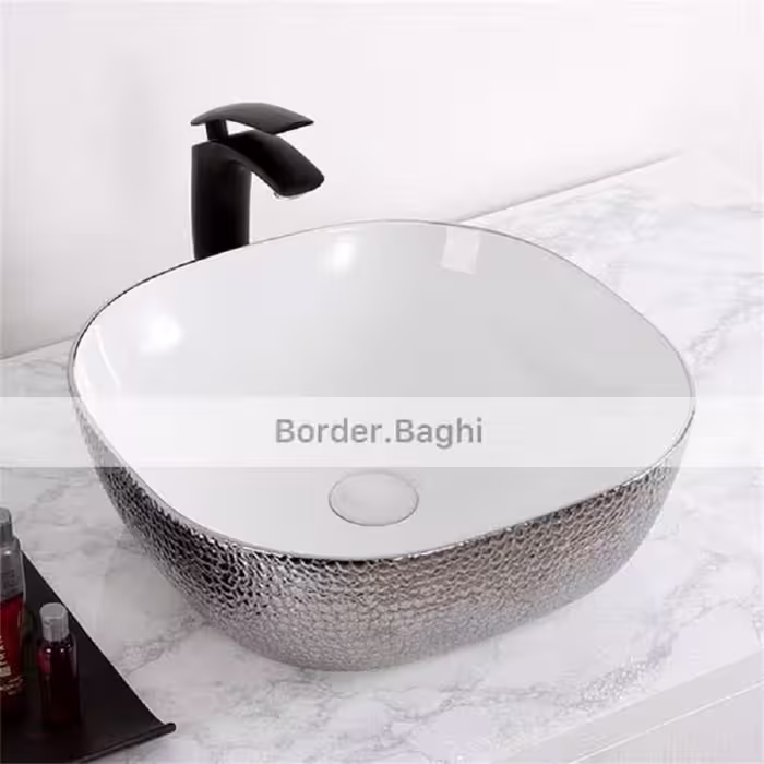 کاسه روشویی مدل نقره ای پوست ماری سفید لب گرد