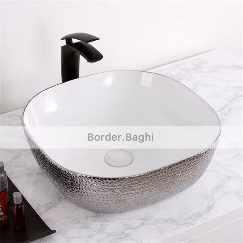 کاسه روشویی مدل نقره ای پوست ماری سفید لب گرد
