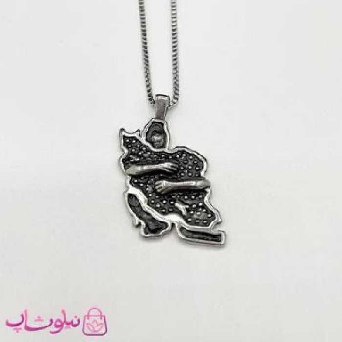 گردنبند اسپرت طرح نقشه ایران نقره ای مشکی کد 155