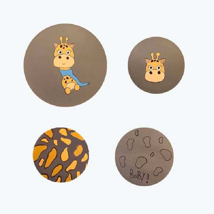 بشقاب دیوارکوب سفالی طرح زرافه مجموعه 4عددی