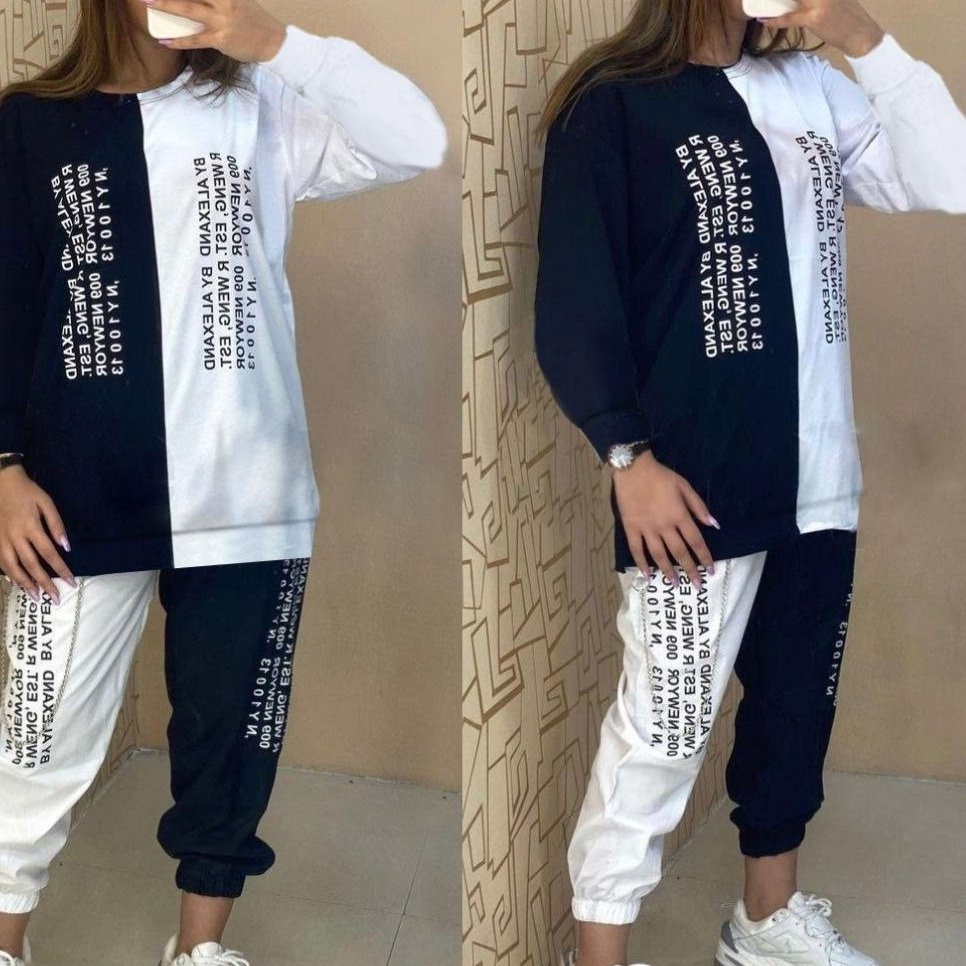 ست روزنامه آستین بلند ست تیشرت شلوار اسپورت مردانه وزنانه