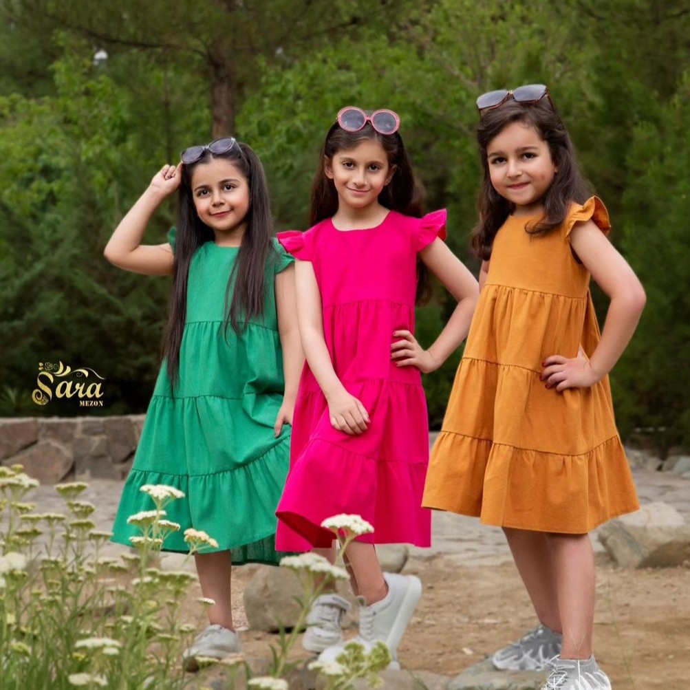 پیراهن دخترانه جنس لینن با رنگ بندی زیبا مدل سایه