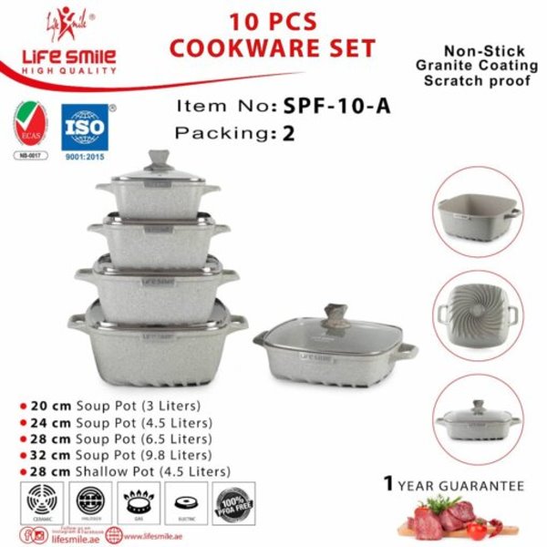 سرویس قابلمه 10 پارچه مربعی گرانیت لایف اسمایل مدل SPF-10رنگ صورتی