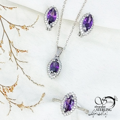 نیمست نقره با سنگ آماتیس کد 11945