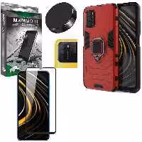 کاور ماموت مدل M-GHB-BNDL مناسب برای گوشی موبایل شیائومی Poco M3 به همراه محافظ صفحه نمایش و محافظ لنز دوربین و پایه نگهدارنده