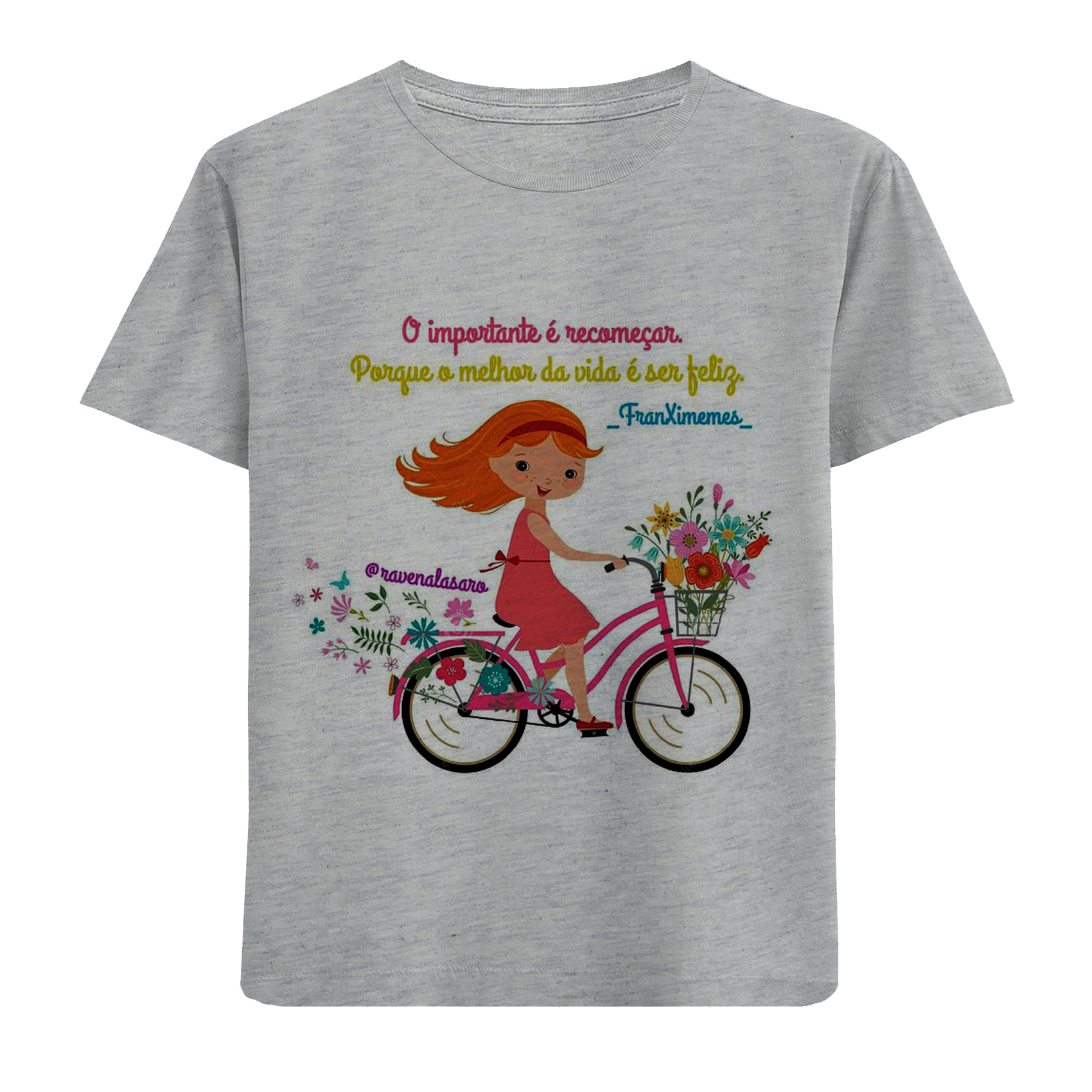 تی شرت آستین کوتاه بچگانه مدل دختر دوچرخه سوار و گل ها F724