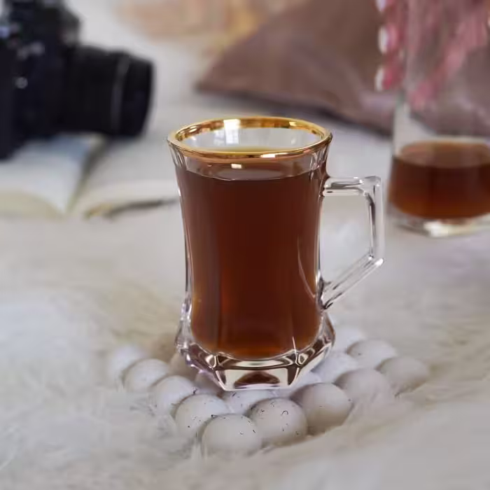 فنجان لب طلایی بلوری ساخت چین مدل گلکسی بسته شش عددی