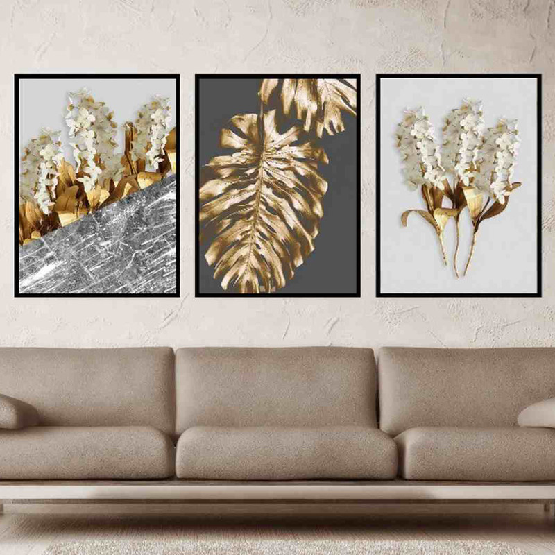 تابلو بکلیت طرح برگ طلایی مدل دکوراتیو B-351 مجموعه 3 عددی | دنیای قاب
