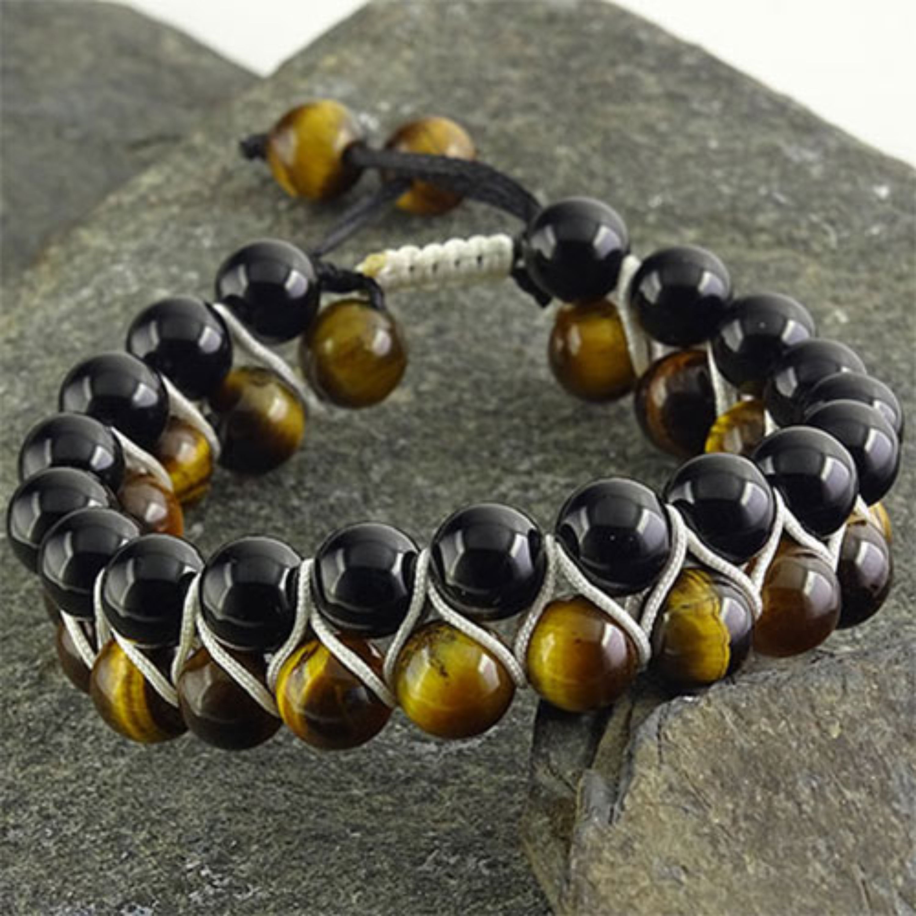 دستبند سنگ طبیعی سنگ عقیق قرمز و چشم ببر