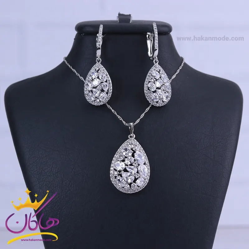 نیم ست استیل زنانه طرح اشک نگین دار | XP 46398