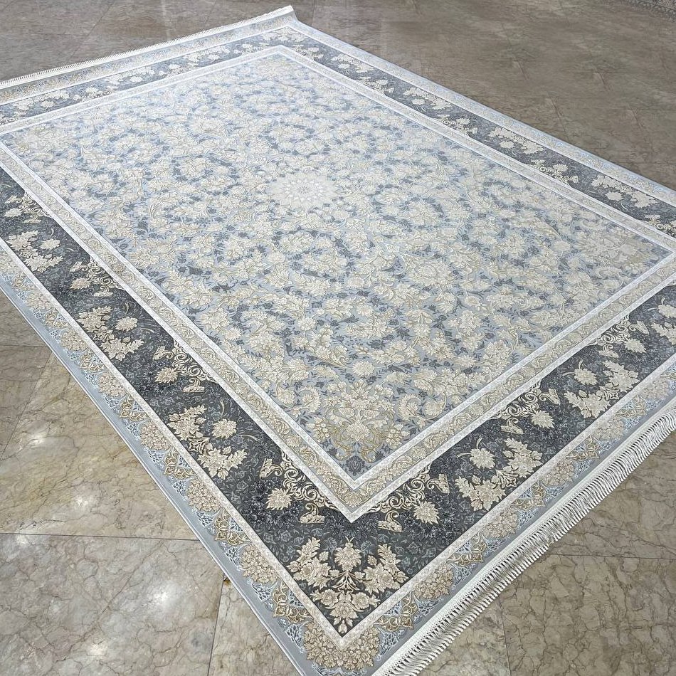 فرش اکرلیک 6 متری 1200 شانه گل برجسته  طلاکوب طرح  شیما رنگ فیلی