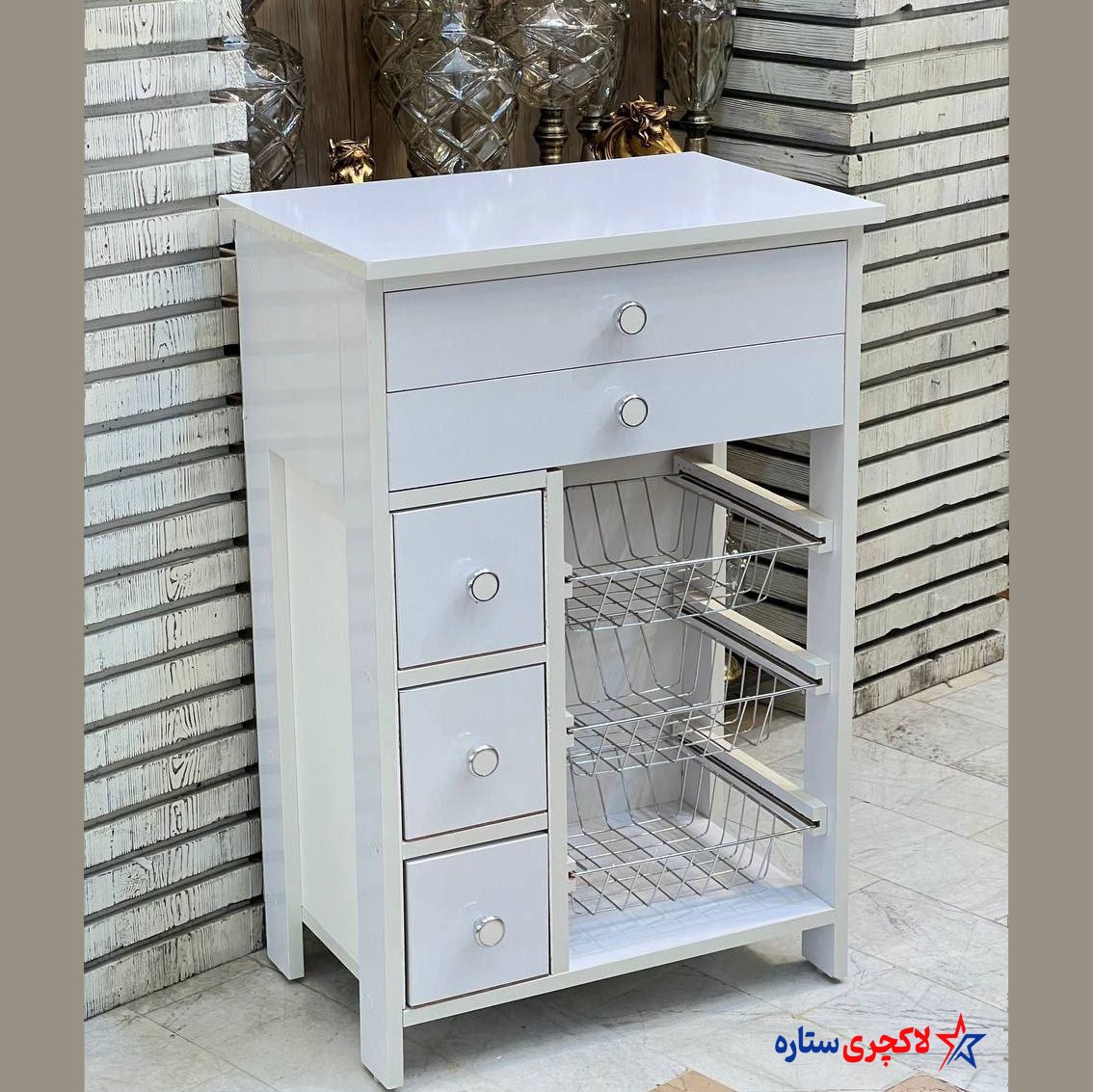 سبدسیب زمینی وپیاز 5کشو و سه سبد کد 110sسفید