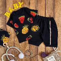 لباس بچه تیشرت و شلوارک طرح میوه یه ست  اسپرت مناسب دختر و پسر لباس بچگانه