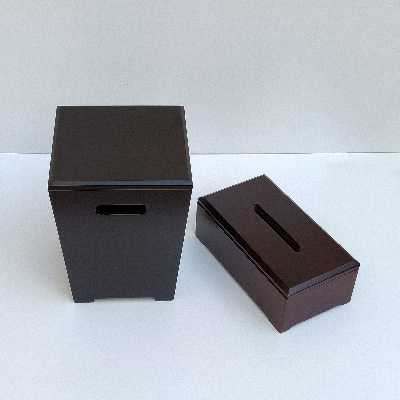 ست سطل و جعبه دستمال کاغذی مدل چوبی