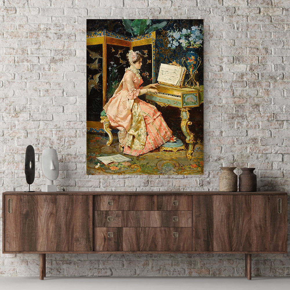 تابلو بوم طرح چهره زن و پیانو کلاسیک