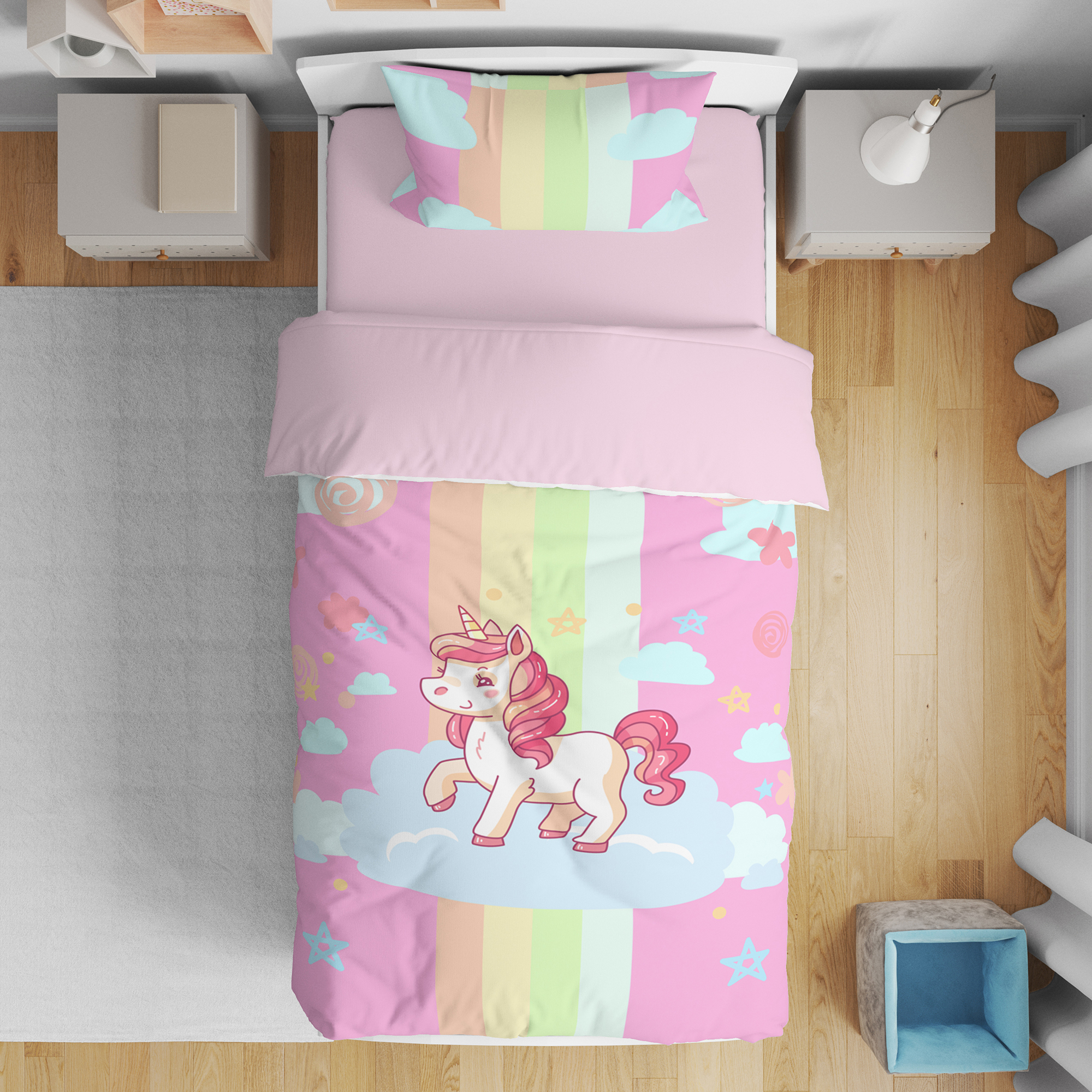 سرویس روتختی مدل اسب تکشاخ و ستاره کد 4663 یک نفره 5 تکه