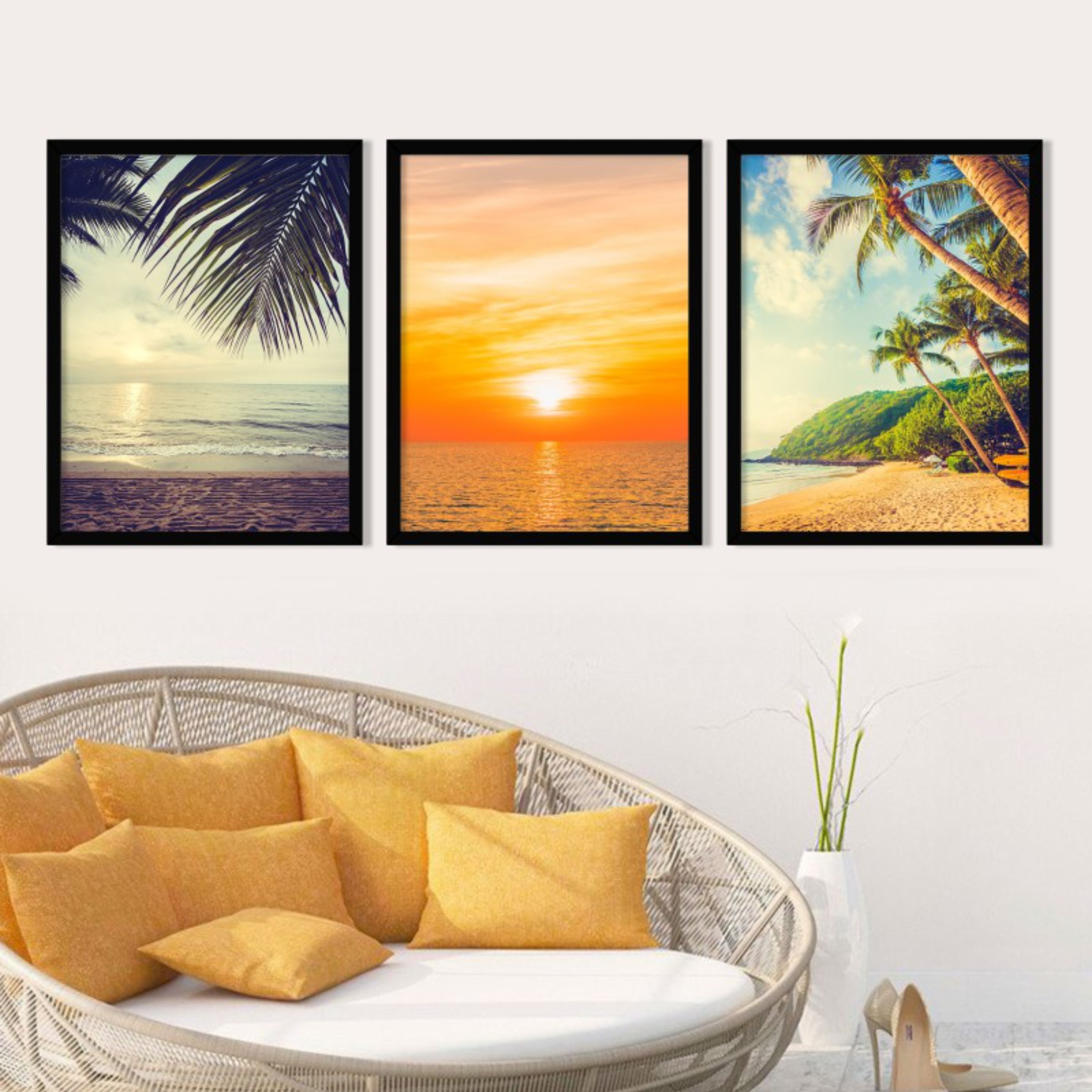 تابلو دکوراتیو چشم انداز ساحل مجموعه 3 عددی سایز 30در 40
