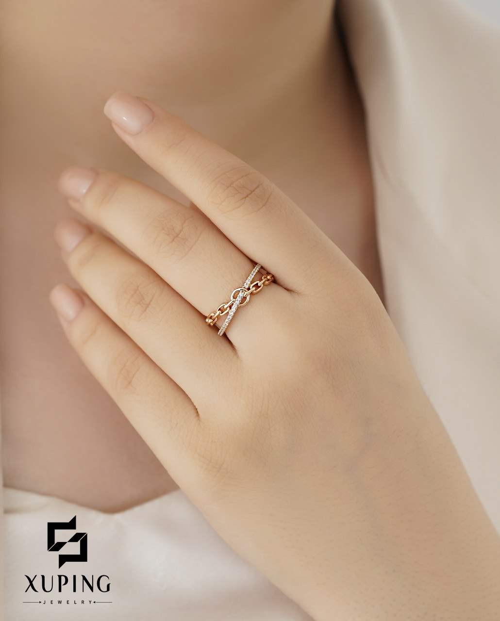 انگشتر ژوپینگ اصل با روکش طلا کد XPR899-6
