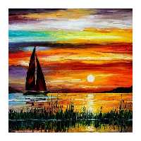 تابلو شاسی مدل R1074 طرح نقاشی منظره دریا  و قایق و غروب آفتاب