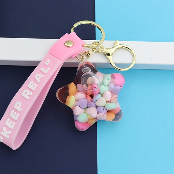 سرکلیدی شیشه ای آویز کیف آکواریومی ستاره صورتی قلبی 33854