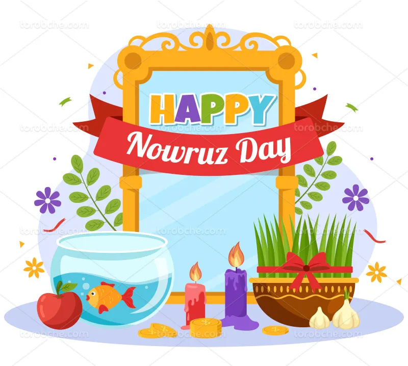وکتور تبریک نوروز با المان هفت سین | گرافیک با طعم تربچه
