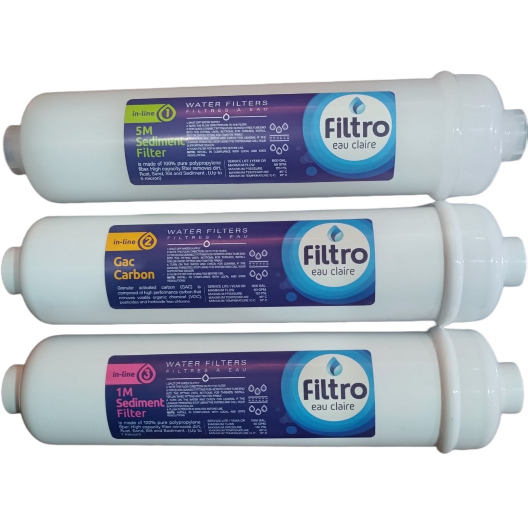 فیلتر دستگاه تصفیه آب خانگی اینلاین پک 3 تایی فیلترو