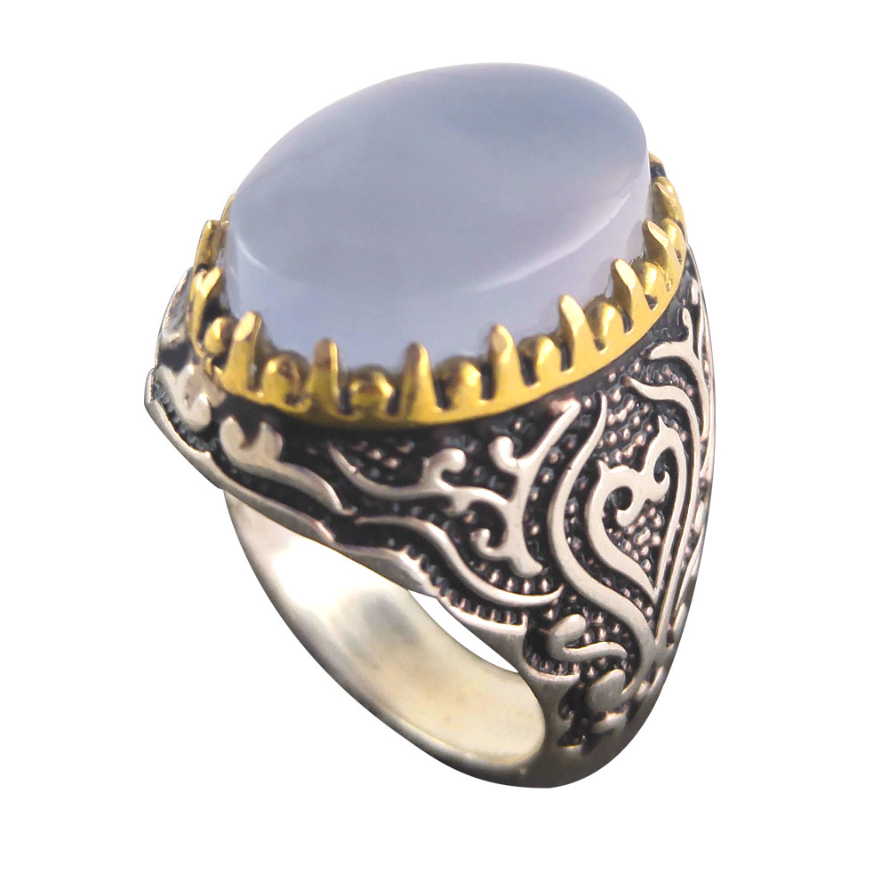 انگشتر نقره مردانه عقیق آبی کبود مدل مدل اسلیمی کد 219