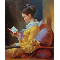 تابلو نقاشی رنگ روغن طرح دختر جوان در حال مطالعه 