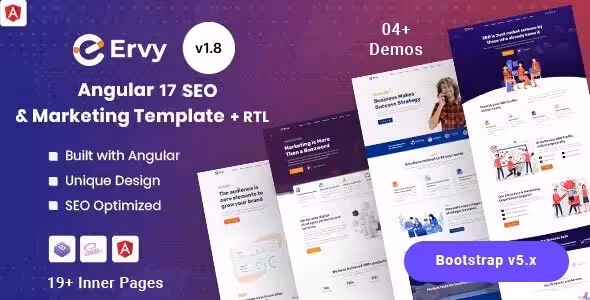 دانلود قالب انگولار سئو و استارتاپ Ervy