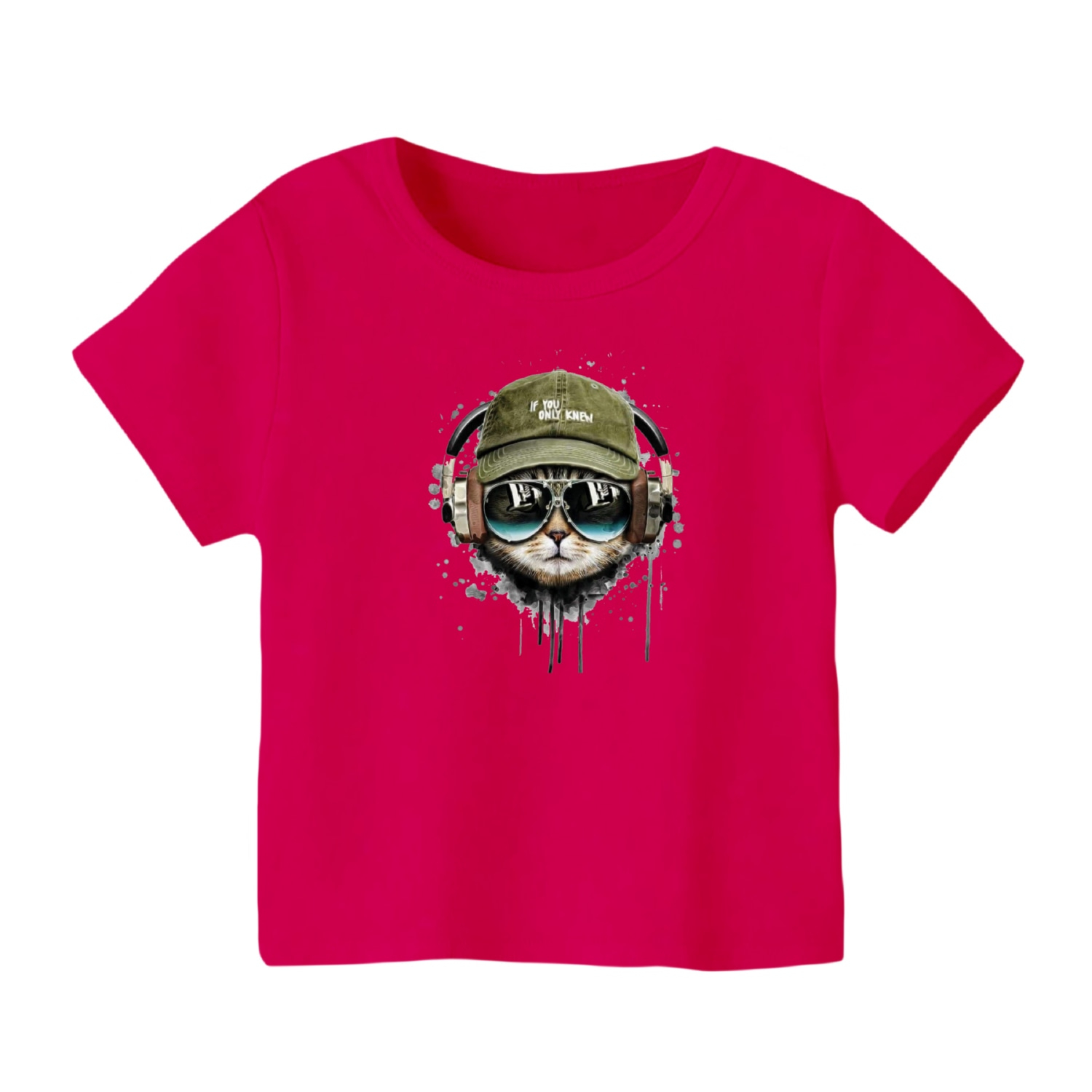 تی شرت آستین کوتاه بچگانه مدل گربه کد 11 رنگ سرخابی