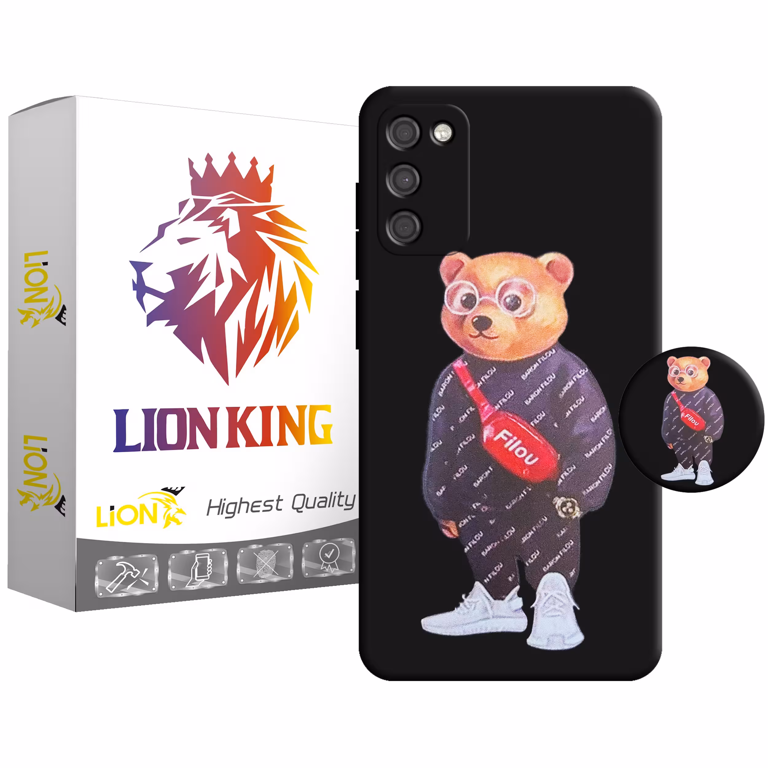 کاور لاین کینگ مدل  FILOU BEAR مناسب برای گوشی موبایل سامسونگ Galaxy A03s به همراه پایه نگهدارنده