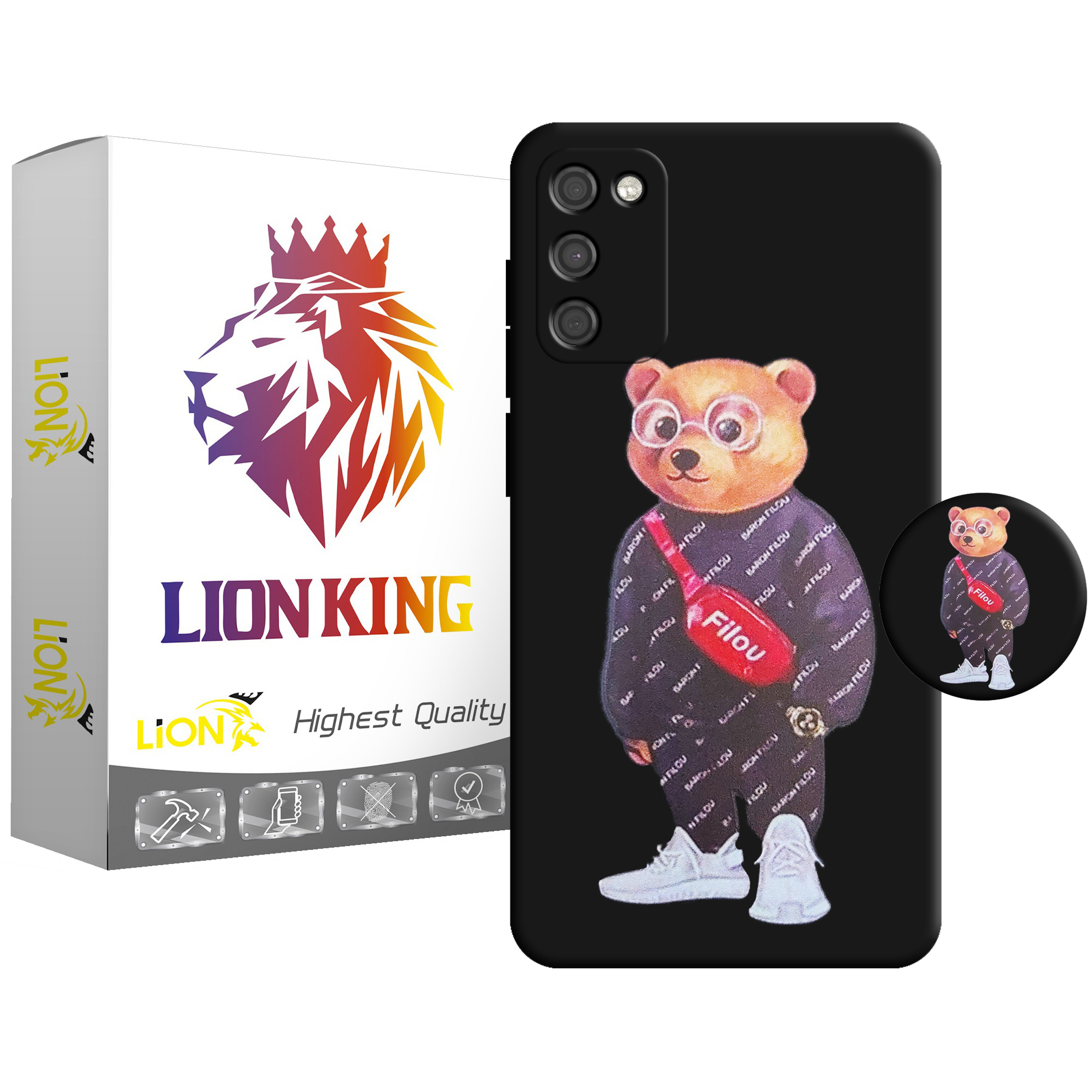 کاور لاین کینگ مدل FILOU BEAR مناسب برای گوشی موبایل سامسونگ Galaxy A03s به همراه پایه نگهدارنده