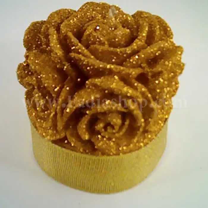 شمع استوانه گل رز بزرگ طلایی