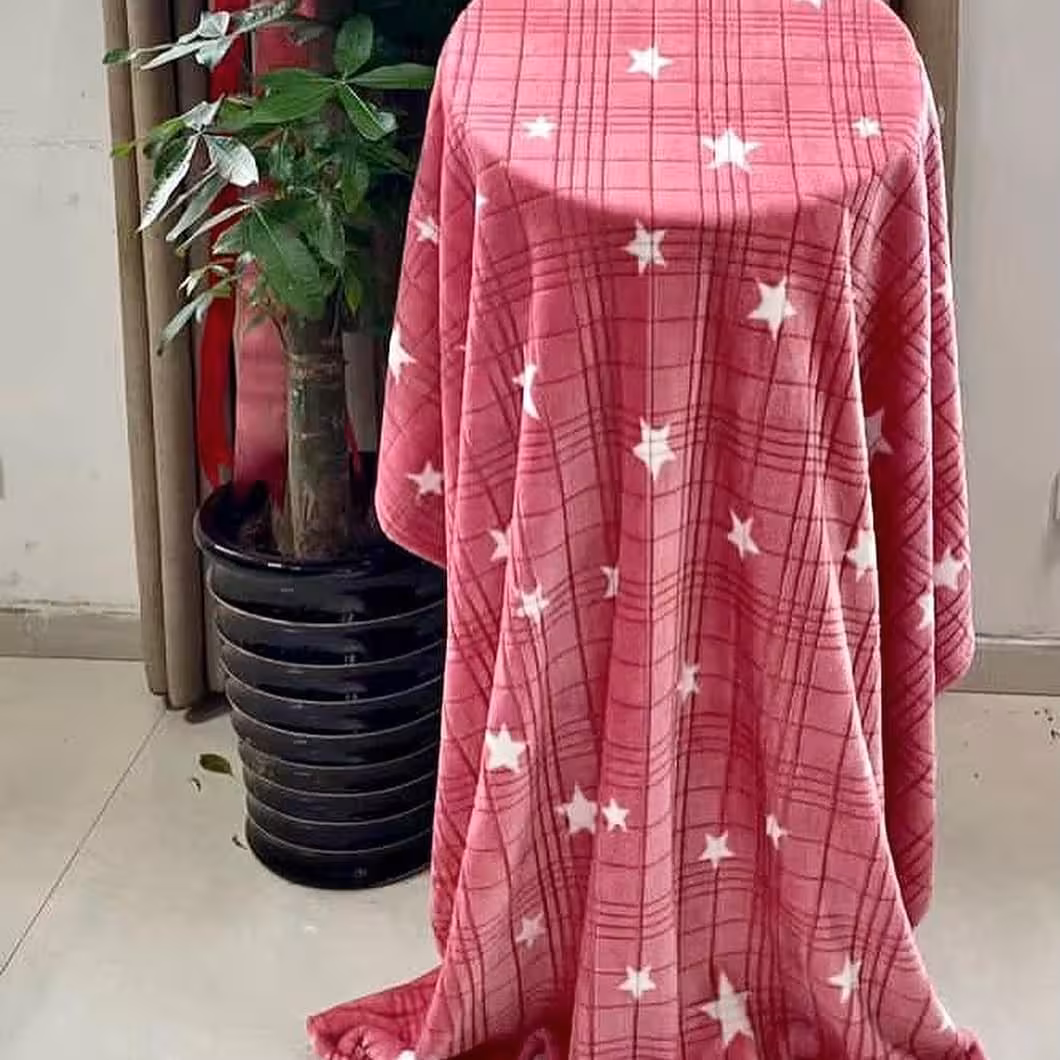 پتوی مسافرتی یکنفره طرح ستاره رنگ صورتی