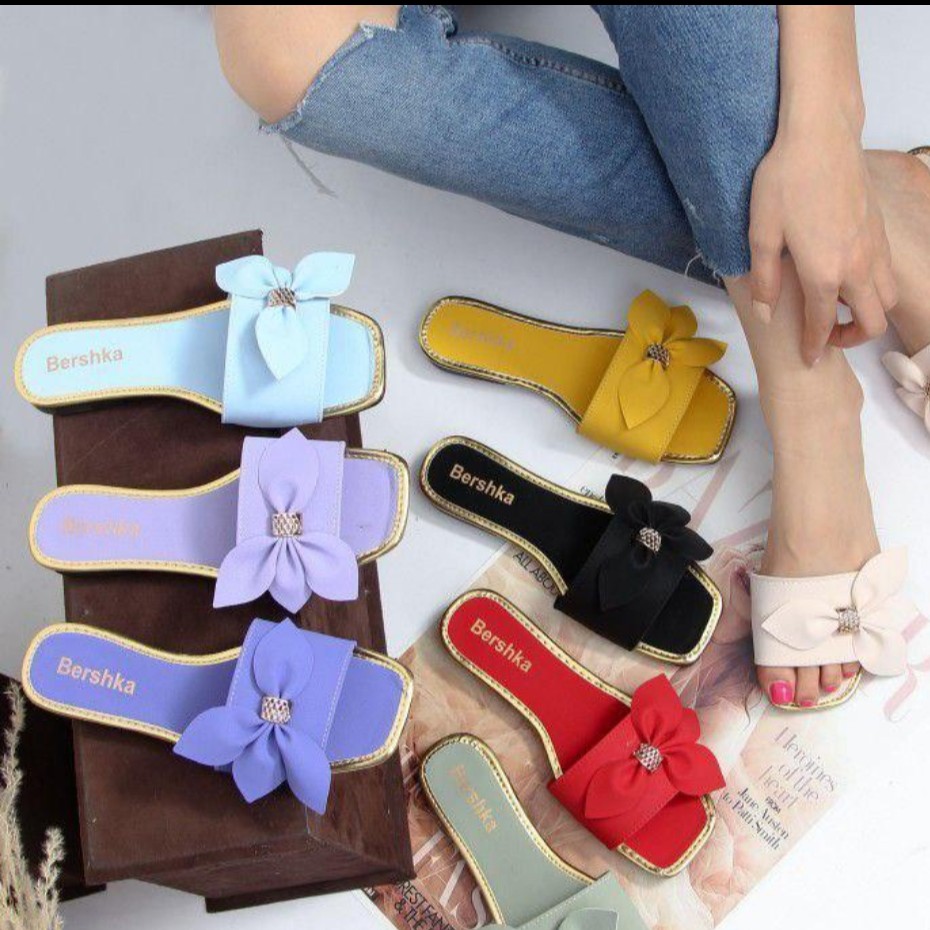 صندل کاترین زنانه رویه طرح گل رنگبندی