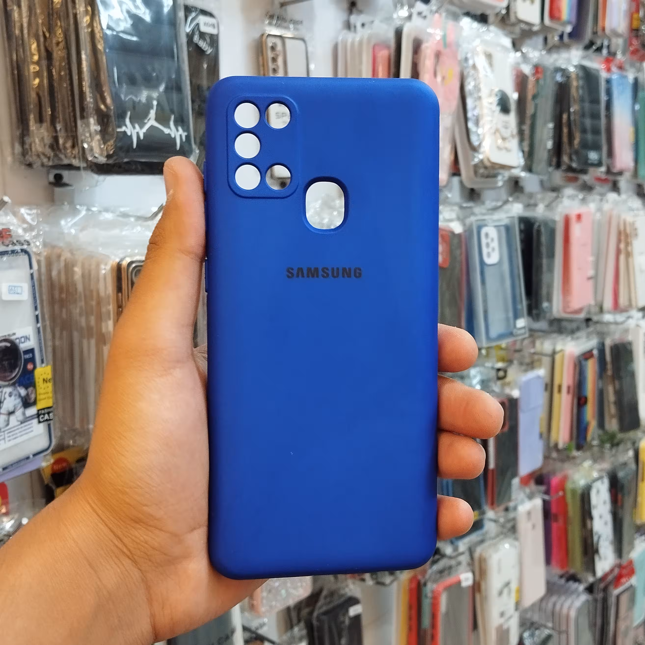 گارد - کاور - قاب سیلیکونی ژله ای رنگ آبی کاربنی مناسب برای سامسونگ Galaxy A21s (a21s)