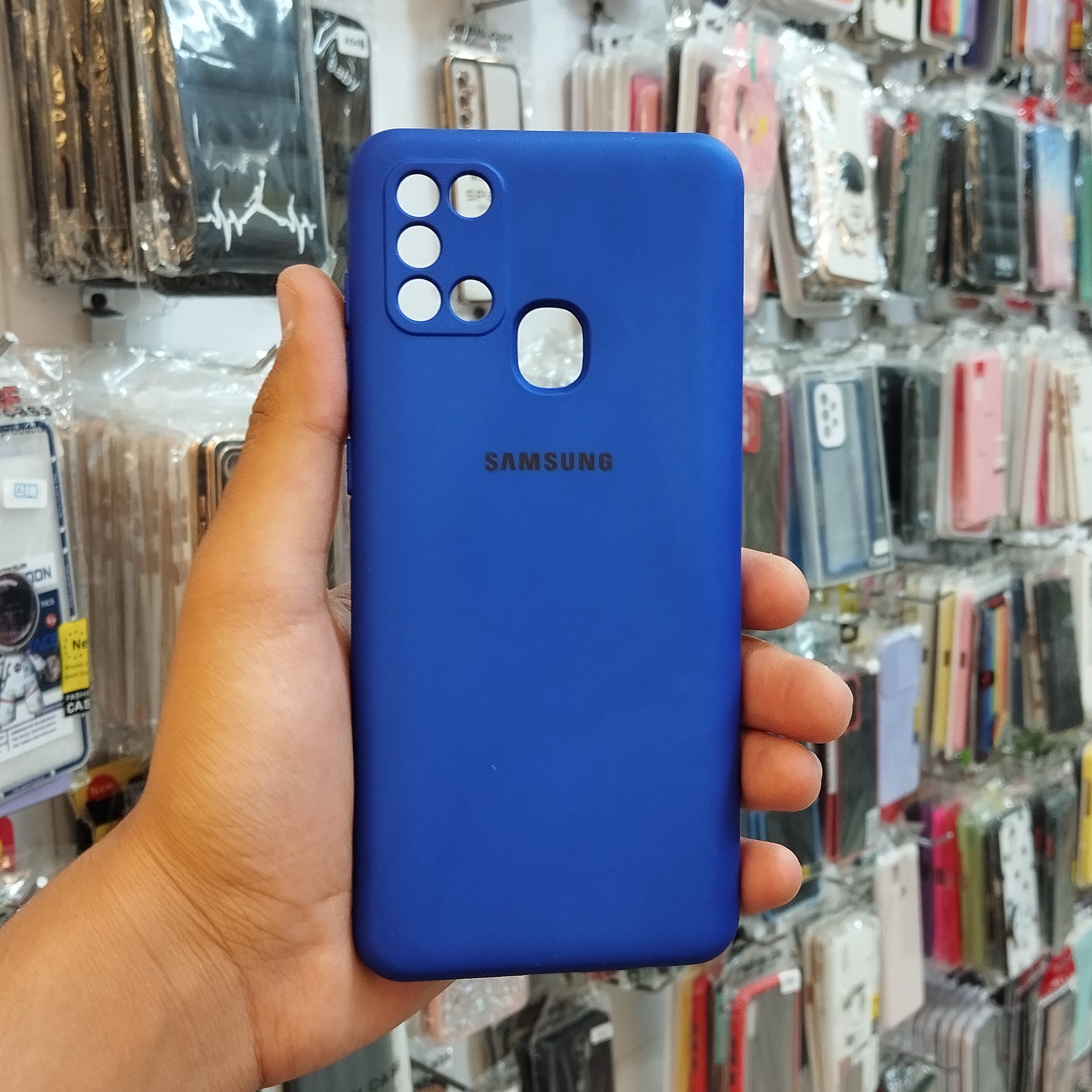 گارد - کاور - قاب سیلیکونی ژله ای رنگ آبی کاربنی مناسب برای سامسونگ Galaxy A21s (a21s)