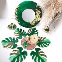 سفره هفتسین رزینی دستساز  9 تکه  طرح برگ هاوایی سبز جذاب بهاری