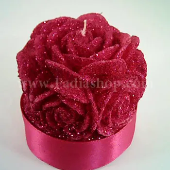 شمع استوانه گل رز بزرگ سرخابی