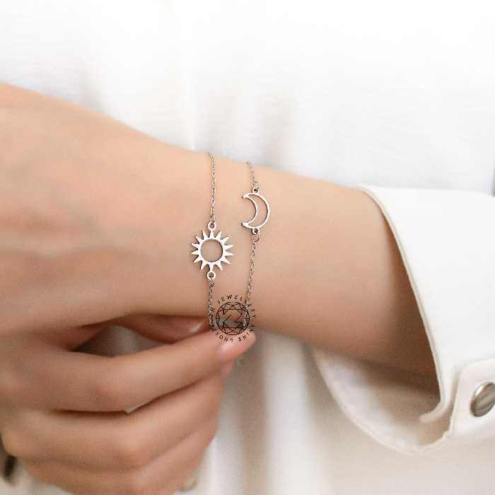 دستبند ست مهر و ماه نقره ای استیل(کاملا رنگ ثابت و ضدحساسیت)