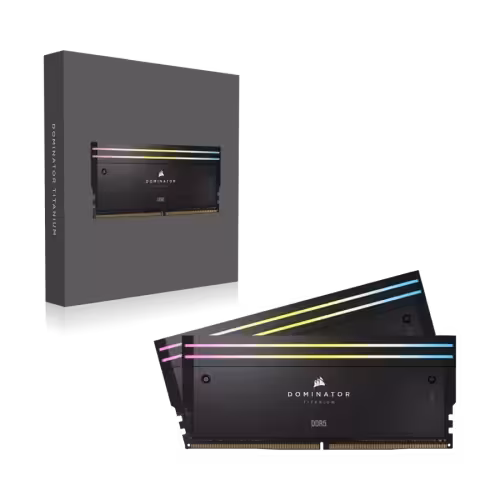 رم دسکتاپ 64 گیگ کورسیر DDR5 دارای RGB مدل Dominator Titanium RGB (2x32GB) DDR5 6000MHz CL30  ظرفیت 64 گیگابایت (کم کارکرد همراه با کارتن و گارانتی)