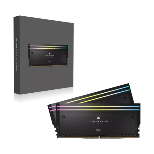 رم دسکتاپ 64 گیگ کورسیر DDR5 دارای RGB مدل Dominator Titanium RGB (2x32GB) DDR5 6000MHz CL30  ظرفیت 64 گیگابایت (کم کارکرد همراه با کارتن و گارانتی)