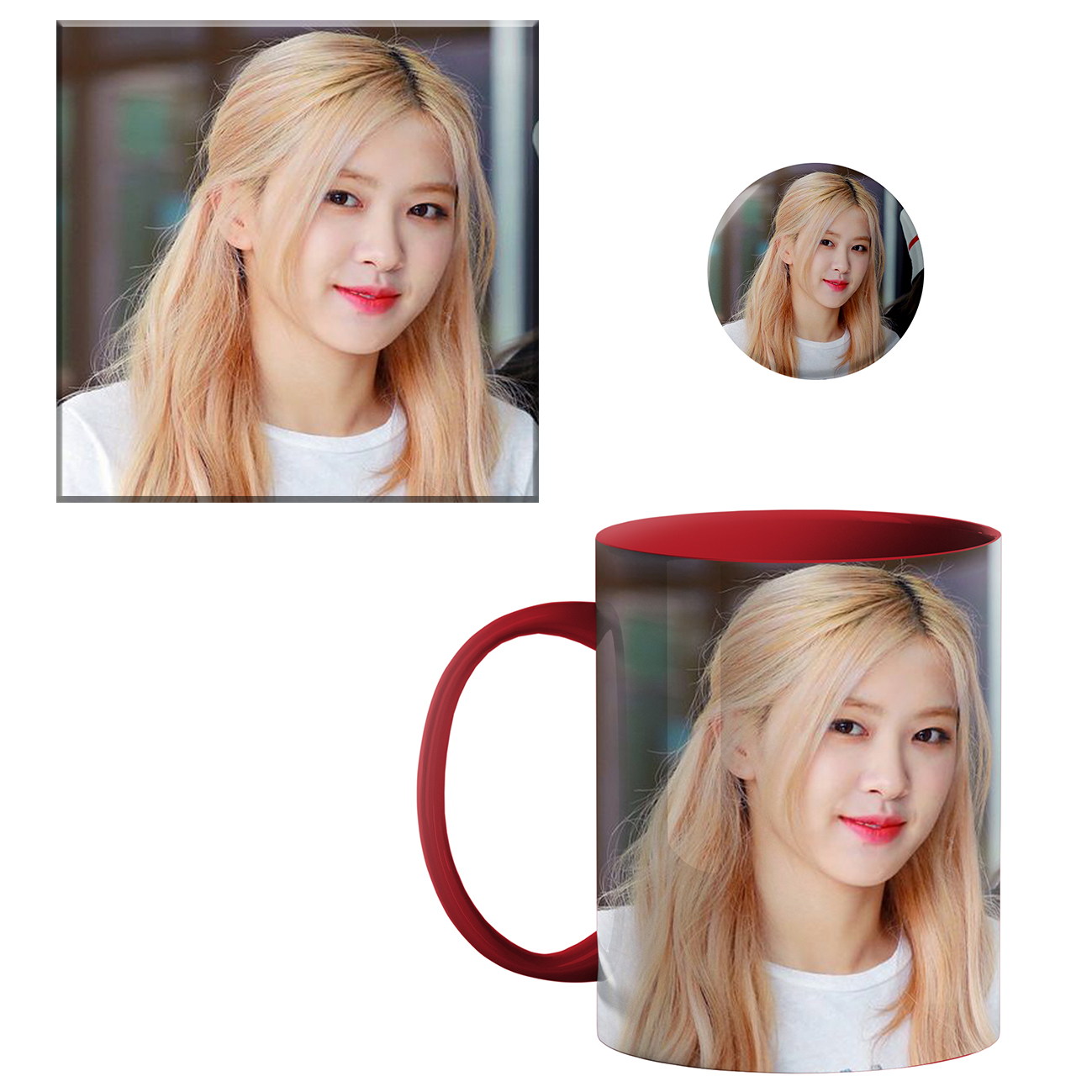 ماگ طرح رزی بلک پینک کد 010 به همراه زیر لیوانی و پیکسل