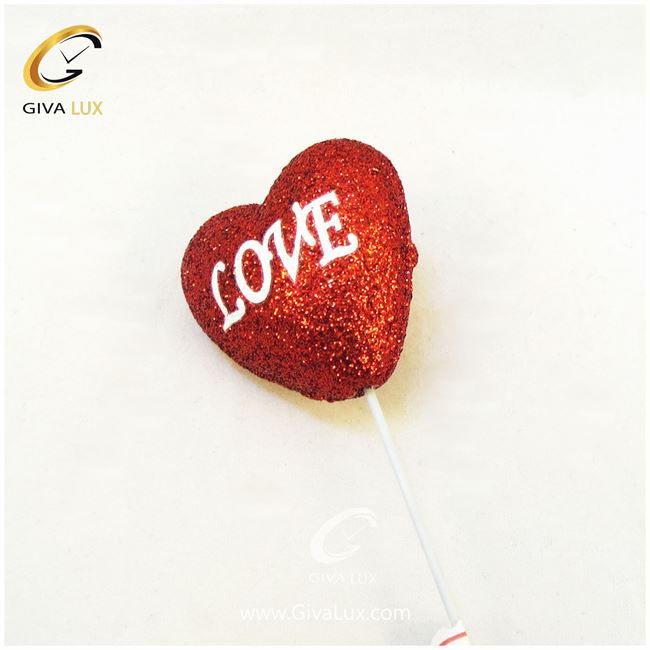 قلب قرمز اکلیلی11 سانتی متری چوبدار لاو