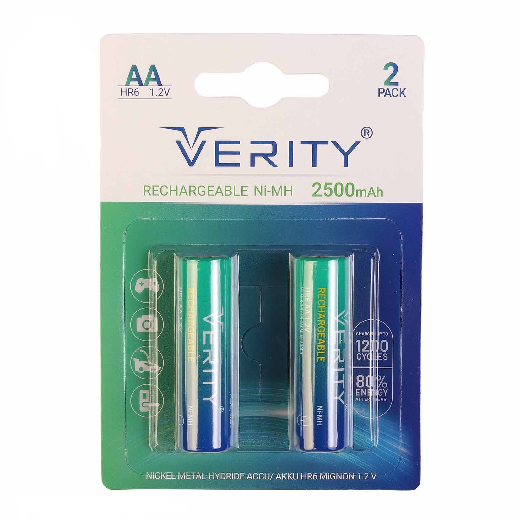 باتری قلمی شارژی وریتی  1.2ولت ،مدل HR6 با ظرفیت 2500 میلی آمپر ساعت بسته 2 عددی

